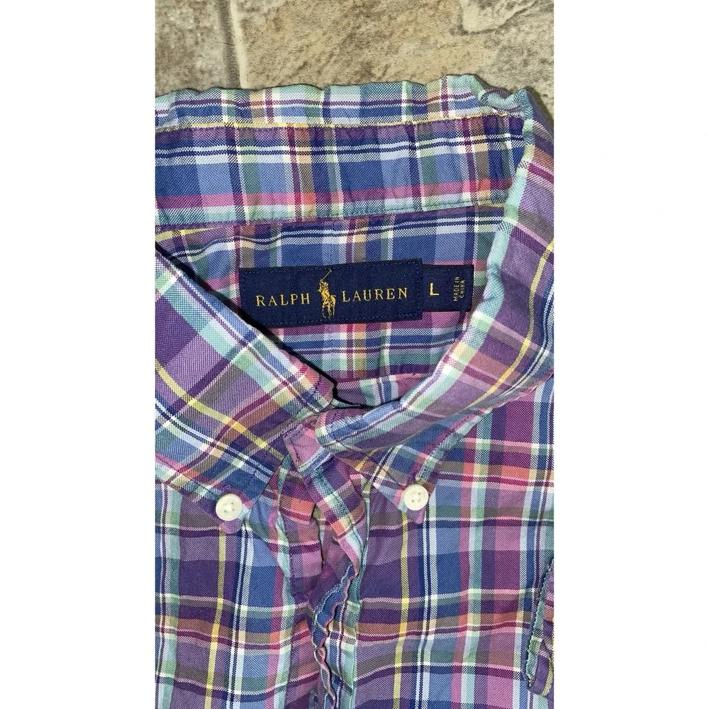Polo Ralph Lauren Mens Long Sleeve Plaid Button Down Large Pink Purple‎